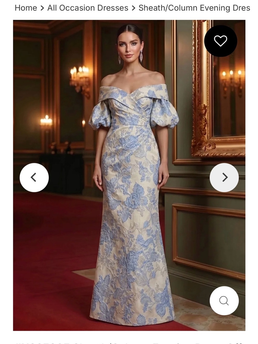 Mother of bride or groom!!Off-Shoulder Blue Floral Jacquard Evening Dress